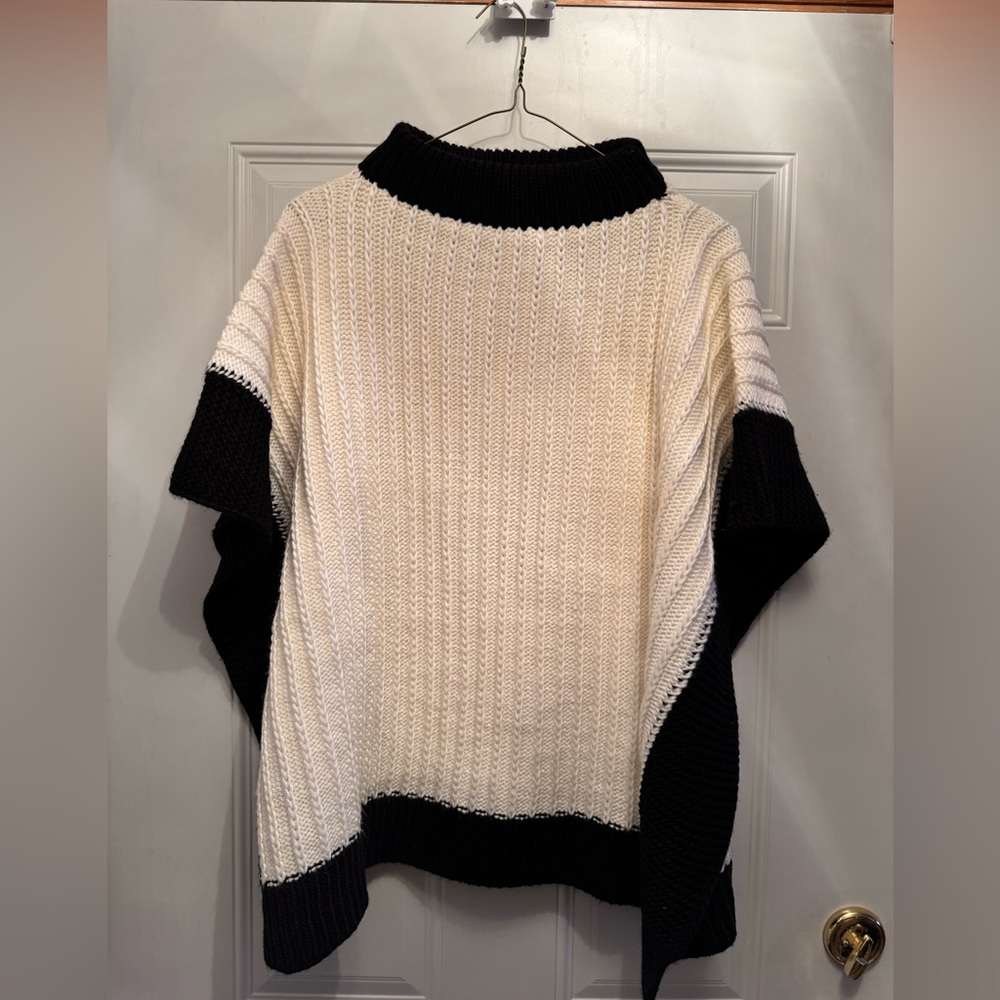 REBECCA MINKOFF  Poncho Sweater Heavy Cable Knit- Cream/Black